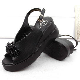 Sandalias cuña de mujer de piel negra con abalorios Filippo DS6076 negro 6