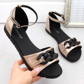 Sandalias planas de mujer con cadena dorada Vinceza 17320 dorado 1