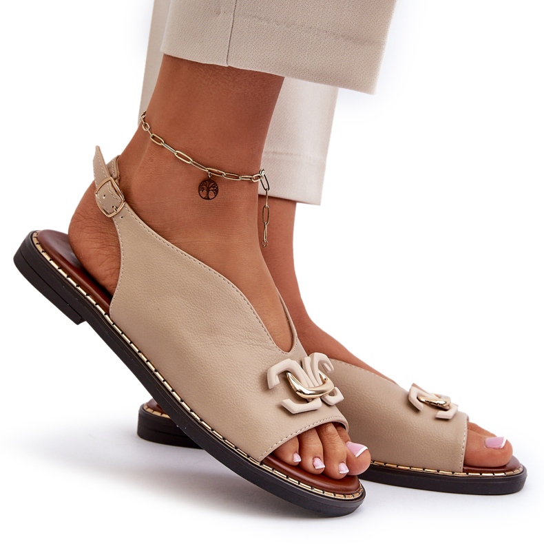 Sandalias de mujer con tacón plano y decoración Jezzi beige 4