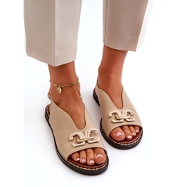 Sandalias de mujer con tacón plano y decoración Jezzi beige 3