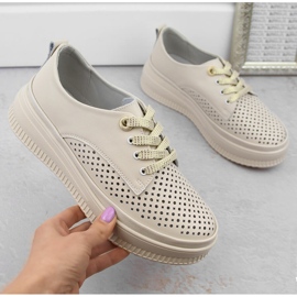 Zapatos mujer piel calados con plataforma beige Artiker 54C1707 4