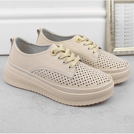 Zapatos mujer piel calados con plataforma beige Artiker 54C1707 5