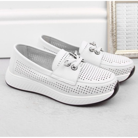 Zapatos mujer piel, mocasines slip-on calados, blanco Artiker 54C1752 5