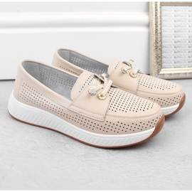 Zapatos mujer piel, mocasines slip-on calados, beige Artiker 54C1753 5