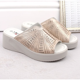 Sandalias cuña mujer piel doradas cómodas S.Barski LR275 dorado 6