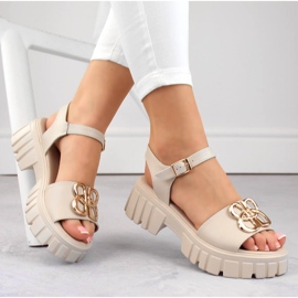 Sandalias mujer piel beige con tacón y plataforma Vinceza 7910 1
