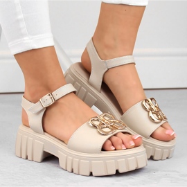 Sandalias mujer piel beige con tacón y plataforma Vinceza 7910 3