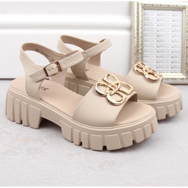 Sandalias mujer piel beige con tacón y plataforma Vinceza 7910 5
