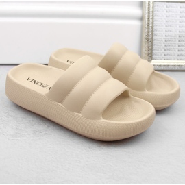 Zapatillas de casa acolchadas con plataforma para mujer, beige Vinceza 75204 2
