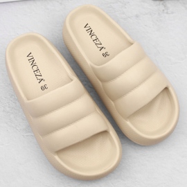Zapatillas de casa acolchadas con plataforma para mujer, beige Vinceza 75204 4