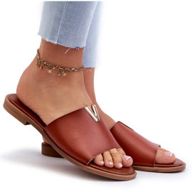 Chanclas Mujer Piel Ecológica Tacón Plano Marrón Maliha 7