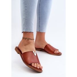 Chanclas Mujer Piel Ecológica Tacón Plano Marrón Maliha 3