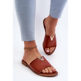 Chanclas Mujer Piel Ecológica Tacón Plano Marrón Maliha 4