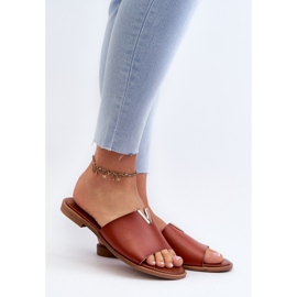 Chanclas Mujer Piel Ecológica Tacón Plano Marrón Maliha 2