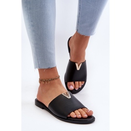 Chanclas de mujer de piel ecológica con tacón plano, Negro Maliha 3
