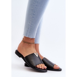 Chanclas de mujer de piel ecológica con tacón plano, Negro Maliha 7