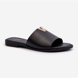Chanclas de mujer de piel ecológica con tacón plano, Negro Maliha 1