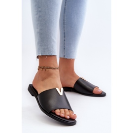 Chanclas de mujer de piel ecológica con tacón plano, Negro Maliha 2
