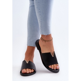 Chanclas de mujer de piel ecológica con tacón plano, Negro Maliha 5