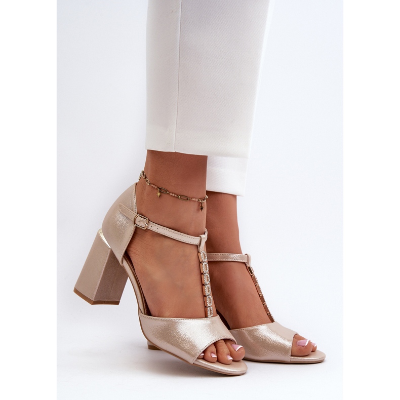 Vinceza Sandalias de tacón de piel con strass, dorado Aniya 2