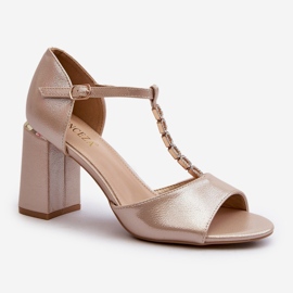 Vinceza Sandalias de tacón de piel con strass, dorado Aniya 1