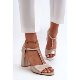 Vinceza Sandalias de tacón de piel con strass, dorado Aniya 4