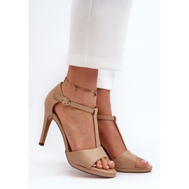 Vinceza Sandalias de Mujer con Tacón Alto Fabricadas en Piel Ecológica, Beige Obdaria 3