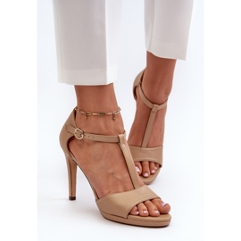 Vinceza Sandalias de Mujer con Tacón Alto Fabricadas en Piel Ecológica, Beige Obdaria 5