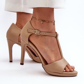 Vinceza Sandalias de Mujer con Tacón Alto Fabricadas en Piel Ecológica, Beige Obdaria 6