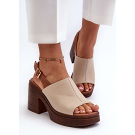 Vinceza Sandalias de mujer beige confeccionadas en piel ecológica con tacones enormes y plataforma Beige Meeyah 5