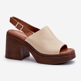Vinceza Sandalias de mujer beige confeccionadas en piel ecológica con tacones enormes y plataforma Beige Meeyah 2
