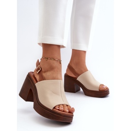 Vinceza Sandalias de mujer beige confeccionadas en piel ecológica con tacones enormes y plataforma Beige Meeyah 4