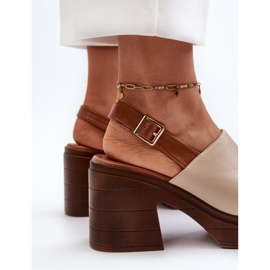 Vinceza Sandalias de mujer beige confeccionadas en piel ecológica con tacones enormes y plataforma Beige Meeyah 7