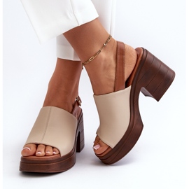 Vinceza Sandalias de mujer beige confeccionadas en piel ecológica con tacones enormes y plataforma Beige Meeyah 8