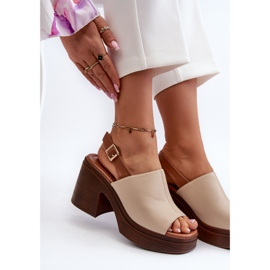 Vinceza Sandalias de mujer beige confeccionadas en piel ecológica con tacones enormes y plataforma Beige Meeyah 1