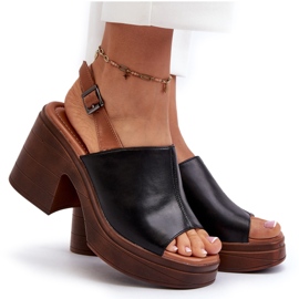 Vinceza Sandalias de Mujer Fabricadas en Piel Ecológica con Tacón Grueso y Plataforma, Negro Meeyah 9