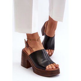 Vinceza Sandalias de Mujer Fabricadas en Piel Ecológica con Tacón Grueso y Plataforma, Negro Meeyah 2