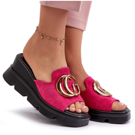Vinceza Chanclas de Mujer Confeccionadas en Ante Ecológico con Cuña y Plataforma con Adorno Dorado Fucsia Iaria rosado 9
