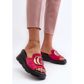 Vinceza Chanclas de Mujer Confeccionadas en Ante Ecológico con Cuña y Plataforma con Adorno Dorado Fucsia Iaria rosado 3