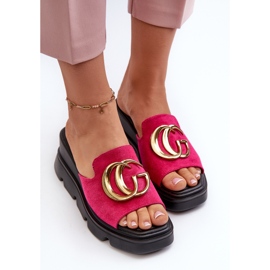 Vinceza Chanclas de Mujer Confeccionadas en Ante Ecológico con Cuña y Plataforma con Adorno Dorado Fucsia Iaria rosado 5