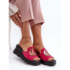 Vinceza Chanclas de Mujer Confeccionadas en Ante Ecológico con Cuña y Plataforma con Adorno Dorado Fucsia Iaria rosado 6