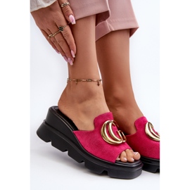 Vinceza Chanclas de Mujer Confeccionadas en Ante Ecológico con Cuña y Plataforma con Adorno Dorado Fucsia Iaria rosado 8