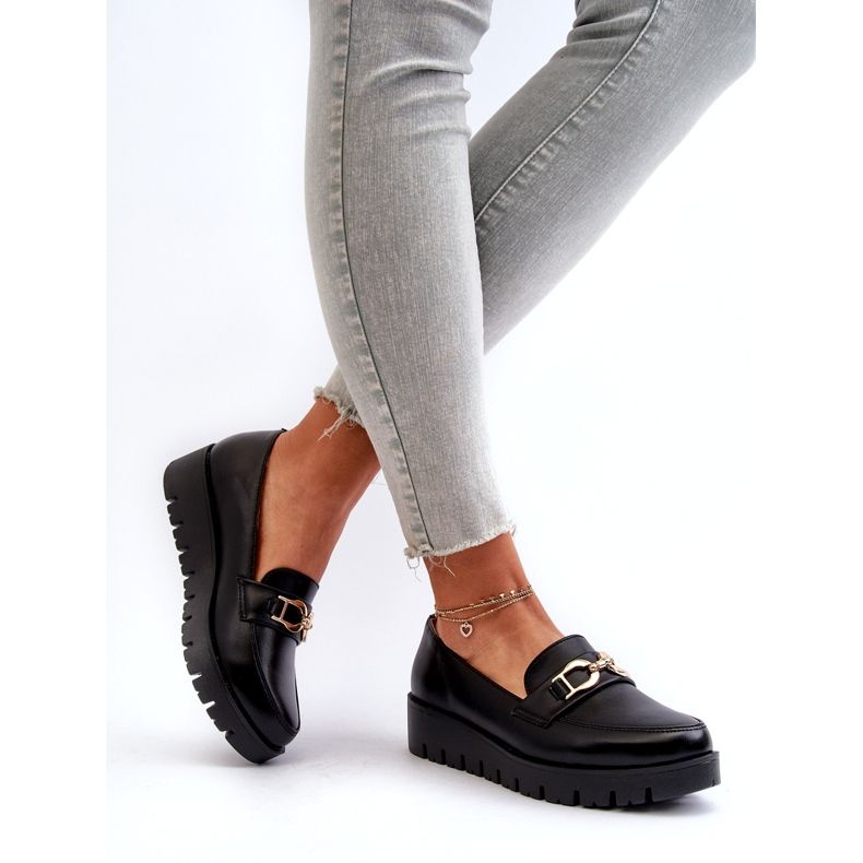 Evento Mocasines De Mujer Con Plataforma Y Adorno, Negro 3