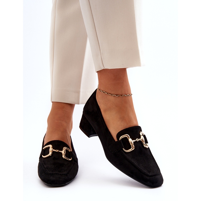 Bellucci Salón bloque de tacón bajo con decoración, negro 3