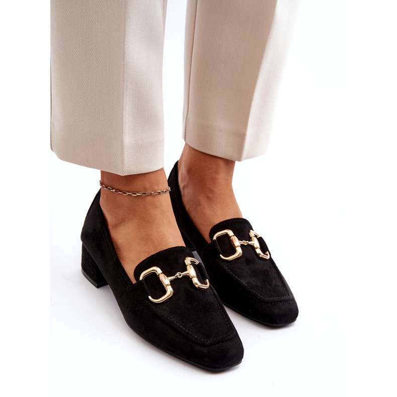 Bellucci Salón bloque de tacón bajo con decoración, negro 1