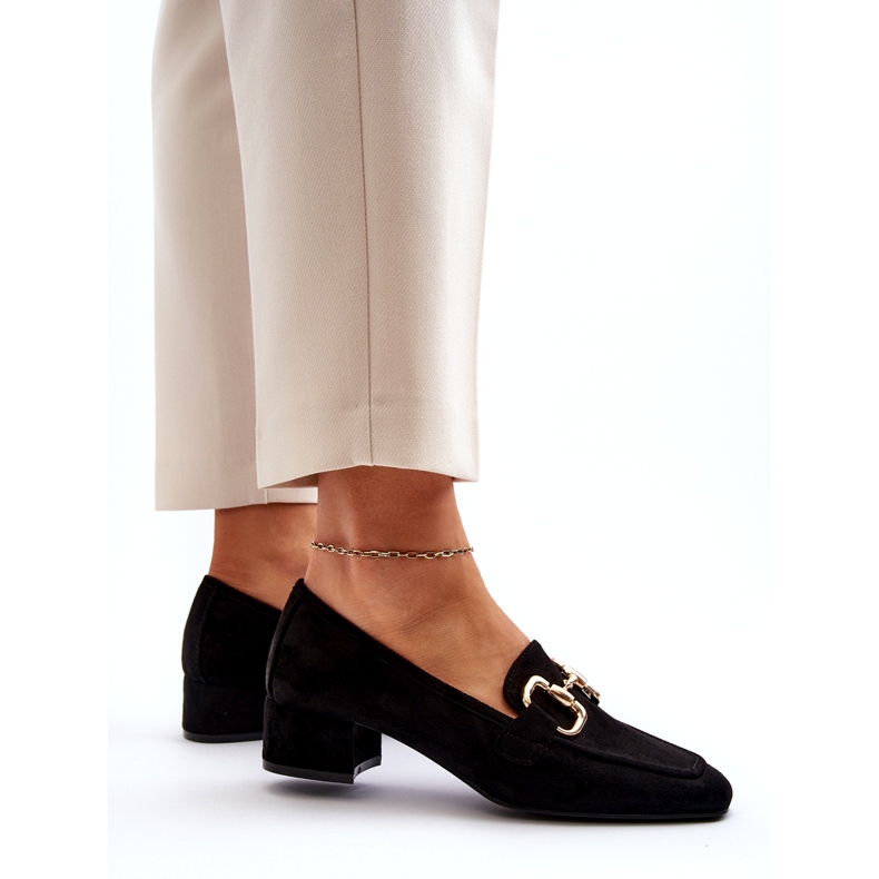 Bellucci Salón bloque de tacón bajo con decoración, negro 2