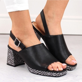 Sandalias de mujer con tacón decorativo, negro Sergio Leone SK572 3