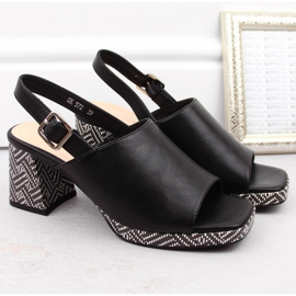 Sandalias de mujer con tacón decorativo, negro Sergio Leone SK572 4