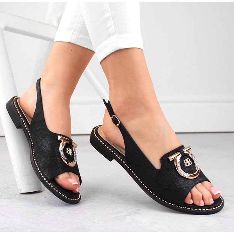 Sandalias de mujer cómodas con adorno, negro S.Barski 053 1