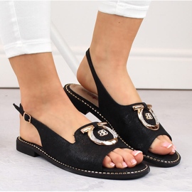 Sandalias de mujer cómodas con adorno, negro S.Barski 053 3
